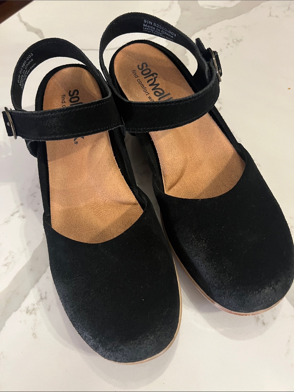 Sofft Black Suede Mary Jane Slingback Flats